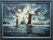 Barke na buri, ulje na platnu, 49 x 35 cm